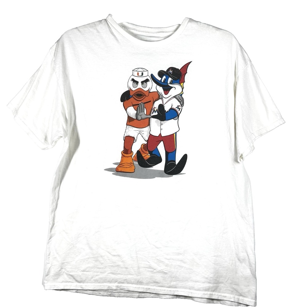 Miami Hurricanes Sebastian & Florida Marlins Billy Mascot Graphic TShirt Men's M